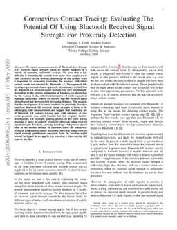 Coronavirus Contact Tracing: Evaluating The Potential Of Using Bluetooth
  Received Signal Strength For Proximity Detection
