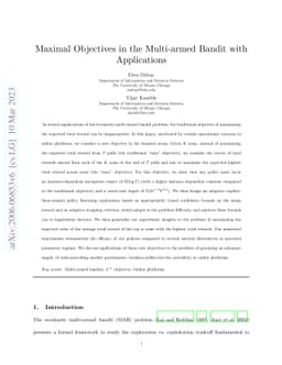 Maximal Objectives in the Multi-armed Bandit with Applications