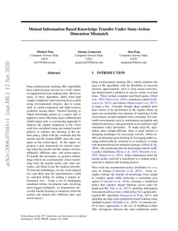 Mutual Information Based Knowledge Transfer Under State-Action Dimension
  Mismatch