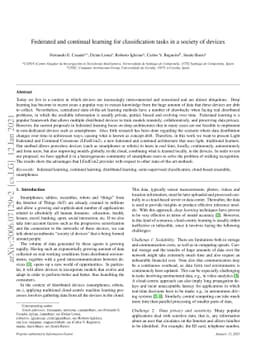 Federated and continual learning for classification tasks in a society
  of devices