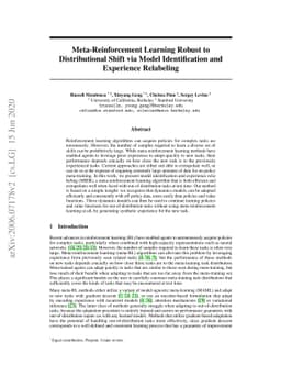 Meta-Reinforcement Learning Robust to Distributional Shift via Model
  Identification and Experience Relabeling