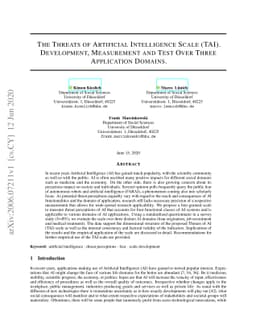 The Threats of Artificial Intelligence Scale (TAI). Development,
  Measurement and Test Over Three Application Domains