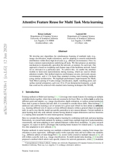 Attentive Feature Reuse for Multi Task Meta learning