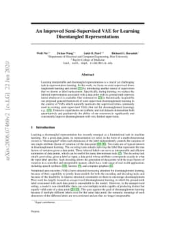 An Improved Semi-Supervised VAE for Learning Disentangled
  Representations