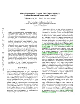 Open Questions in Creating Safe Open-ended AI: Tensions Between Control
  and Creativity