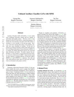 Unbiased Auxiliary Classifier GANs with MINE