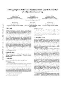 Mining Implicit Relevance Feedback from User Behavior for Web Question
  Answering