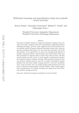 Relational reasoning and generalization using non-symbolic neural
  networks