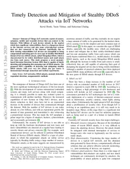 Timely Detection and Mitigation of Stealthy DDoS Attacks via IoT
  Networks