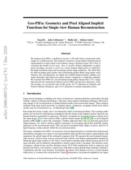 Geo-PIFu: Geometry and Pixel Aligned Implicit Functions for Single-view
  Human Reconstruction