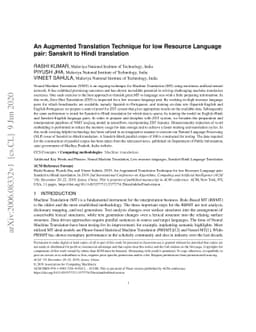 An Augmented Translation Technique for low Resource language pair:
  Sanskrit to Hindi translation