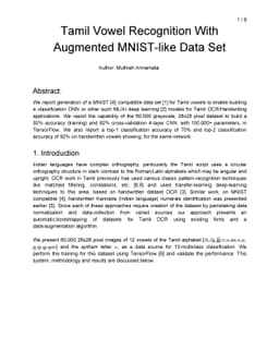 Tamil Vowel Recognition With Augmented MNIST-like Data Set