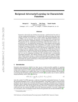 Reciprocal Adversarial Learning via Characteristic Functions