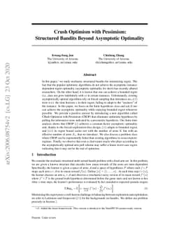 Crush Optimism with Pessimism: Structured Bandits Beyond Asymptotic
  Optimality