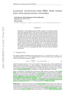 Learning continuous-time PDEs from sparse data with graph neural
  networks