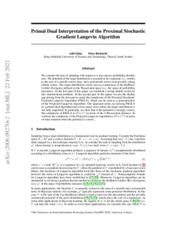 Primal Dual Interpretation of the Proximal Stochastic Gradient Langevin
  Algorithm