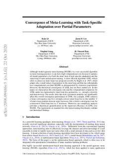 Convergence of Meta-Learning with Task-Specific Adaptation over Partial
  Parameters