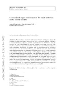 Constrained regret minimization for multi-criterion multi-armed bandits