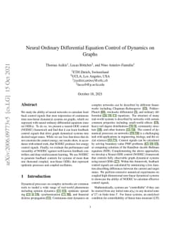 Neural Ordinary Differential Equation Control of Dynamics on Graphs