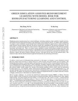 Green Simulation Assisted Reinforcement Learning with Model Risk for
  Biomanufacturing Learning and Control