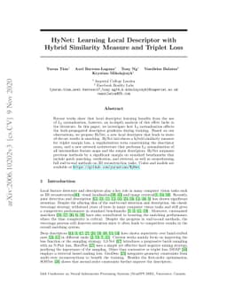 HyNet: Learning Local Descriptor with Hybrid Similarity Measure and
  Triplet Loss