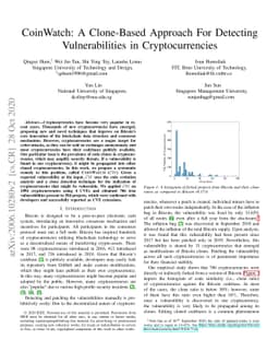 CoinWatch: A Clone-Based Approach For Detecting Vulnerabilities in
  Cryptocurrencies