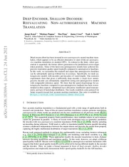 Deep Encoder, Shallow Decoder: Reevaluating Non-autoregressive Machine
  Translation