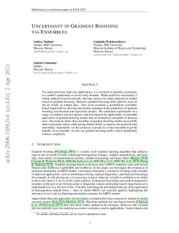 Uncertainty in Gradient Boosting via Ensembles