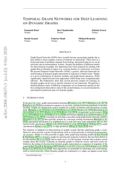 Temporal Graph Networks for Deep Learning on Dynamic Graphs