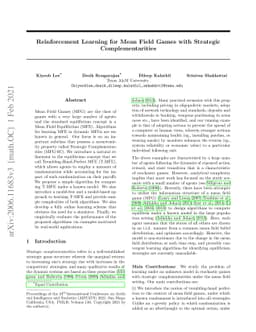 Reinforcement Learning for Mean Field Games with Strategic
  Complementarities