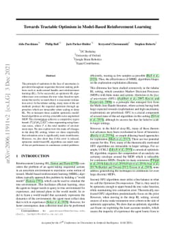 Towards Tractable Optimism in Model-Based Reinforcement Learning