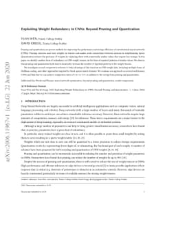 Exploiting Weight Redundancy in CNNs: Beyond Pruning and Quantization