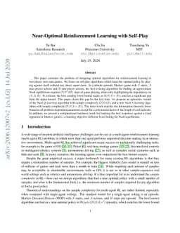 Near-Optimal Reinforcement Learning with Self-Play