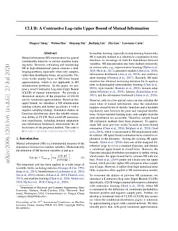 CLUB: A Contrastive Log-ratio Upper Bound of Mutual Information
