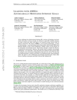 Learning with AMIGo: Adversarially Motivated Intrinsic Goals