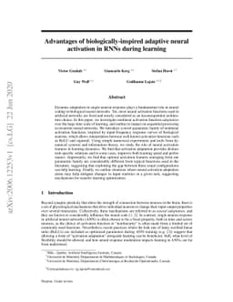 Advantages of biologically-inspired adaptive neural activation in RNNs
  during learning