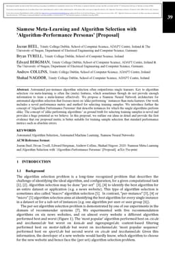 Siamese Meta-Learning and Algorithm Selection with
  Álgorithm-Performance Personas' [Proposal]