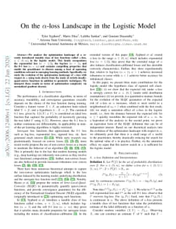On the alpha-loss Landscape in the Logistic Model