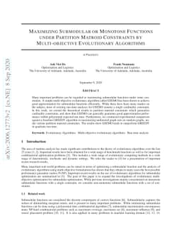 Maximizing Submodular or Monotone Functions under Partition Matroid
  Constraints by Multi-objective Evolutionary Algorithms