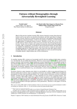 Fairness without Demographics through Adversarially Reweighted Learning