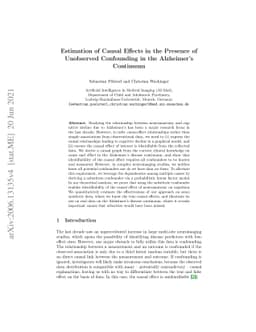 Estimation of Causal Effects in the Presence of Unobserved Confounding
  in the Alzheimer's Continuum