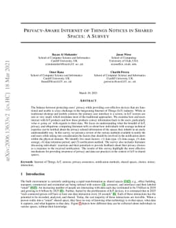 Privacy-Aware Internet of Things Notices in Shared Spaces: A Survey