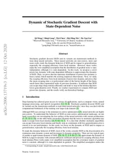 Dynamic of Stochastic Gradient Descent with State-Dependent Noise