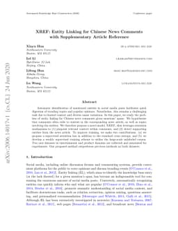 XREF: Entity Linking for Chinese News Comments with Supplementary
  Article Reference