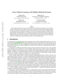 Active Online Learning with Hidden Shifting Domains