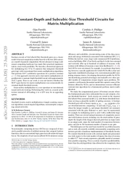 Constant-Depth and Subcubic-Size Threshold Circuits for Matrix
  Multiplication