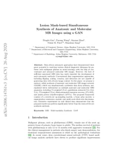 Lesion Mask-based Simultaneous Synthesis of Anatomic and MolecularMR
  Images using a GAN