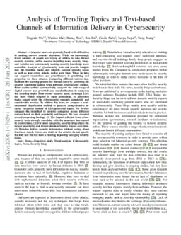 Analysis of Trending Topics and Text-based Channels of Information
  Delivery in Cybersecurity