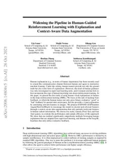 Widening the Pipeline in Human-Guided Reinforcement Learning with
  Explanation and Context-Aware Data Augmentation