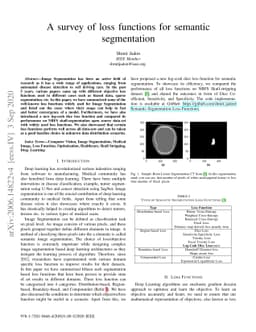 A survey of loss functions for semantic segmentation